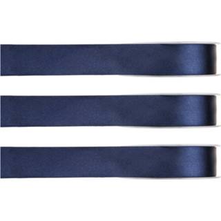 👉 3x Hobby/decoratie navyblauwe satijnen sierlinten 1 cm/10 mm x 25 meter