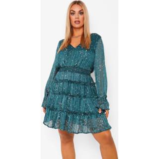 👉 Skater jurk emerald Plus Sterrenprint Met Laagjes,