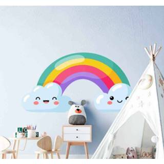 👉 Muursticker nederlands Muurstickers tekeningen Regenboog met vrolijke wolken