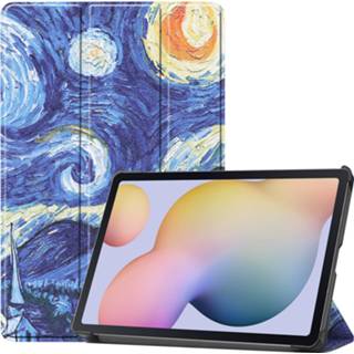 👉 Kunstleer stand flip hoes blauw 3-Vouw sleepcover - Samsung Galaxy Tab S7 Van Gogh Schilderij 9145425528393