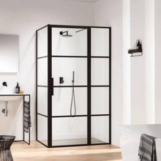 👉 Douchecabine zwart Sealskin SOHO 100x100 cm Draai met vast paneel Rechts Charcoal