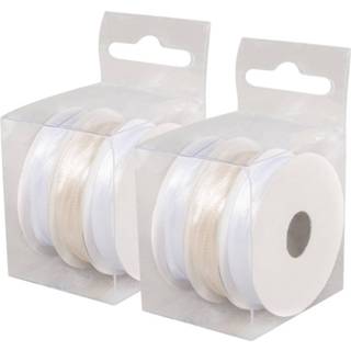 👉 Verpakkingsmateriaal wit 6x Rollen satijnlint kleurenmix rol 10 cm x 6 meter cadeaulint