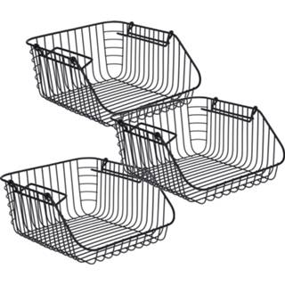 👉 Mand zwarte mannen 3x opberg/opruim manden stapelbaar 30 x 27 14 cm