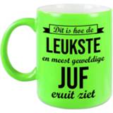 👉 Beker groen volwassenen Leukste en meest geweldige juf cadeau mok / neon 330 ml - bedankt lerares