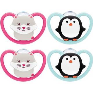 👉 Speen silicoon 2 meisjes NUK Fopspeen Space maat siliconenkat/pinguïn, 4 stuks
