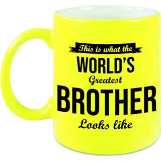 👉 Beker geel volwassenen Worlds Greatest Brother cadeau mok / neon 330 ml