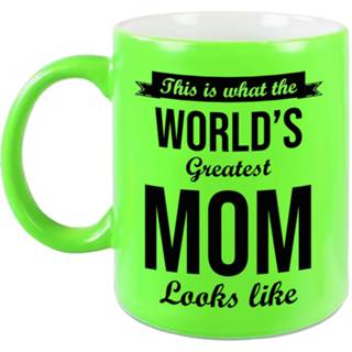 👉 Beker groen volwassenen Worlds Greatest Mom cadeau mok / neon 330 ml - moeder