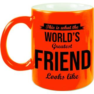 👉 Beker oranje volwassenen Worlds Greatest Friend cadeau mok / neon 330 ml