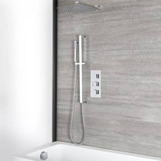 👉 Douchekop chroom ABS modern kubix thermostaatkraan keramische schijf Doucheset Inbouw 3-Weg Thermostatisch met Omstel 30cm Vierkante Glijstanguitrusting Badvuller | 5051752865626