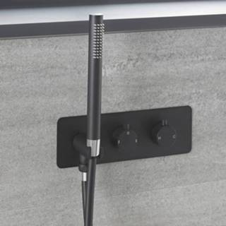 👉 Douche kraan ABS keramische schijf muur thermostaatkraan NOX zwart modern Douchekraan 2-Weg Thermostatisch met Omstel, Handdouche en Overloop-Badvuller | 5051752957642