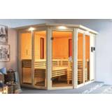 👉 Kachel extern warmtestraler Combi Sauna buiten Noord Europees vurenhout Karibu | Ava met Dakkraag 4010090066950