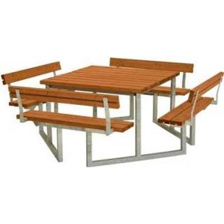 👉 Picknicktafel grijs bruin zwart Vierkant Twist 4 Rugleuningen 5703393732873