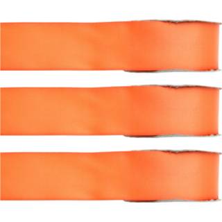 👉 Oranje 3x Hobby/decoratie satijnen sierlinten 1,5 cm/15 mm x 25 meter