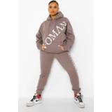 👉 Plus Woman Trainingspak Met Capuchon En Opdruk, Charcoal