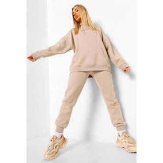 👉 Oversized Woman Embroidered Hooded Tracksuit, Stone