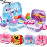 Backpack Fashion Disney Minnie Makeup Jewelry Box Play House Doll Cooking Suitcase Frozen Kitchen Toy For Children Birthday Gift