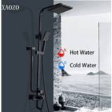 👉 Thermostaat zwart Bathroom Black Themostatic Shower Sets intelligent thermostat Rain Head Bath Mixer with Hand Faucet Rainfall