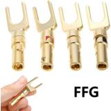 👉 Luidspreker goud Spade Speaker Y Fork Connectors Gold Plated Cable Terminal Audio Plug for Binding Post Banana Jack Adapter