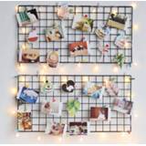 👉 Postkaart 2PCS Home Wall Decoration Iron Grid Decor Photo Frame Postcards Art Display Mesh DIY Storage Shelf Organizer Rack Holder