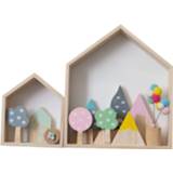 👉 Ornament kinderen 2Pcs Natural Color Wooden Shelves House-shaped Wall Storage Shelf Show Books Figurine Ornaments For Kids Room Decoration