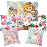 Sofa roze polyester Flamingo Owl Cartoon Cushion Cover 45x45 Decorative Cushions Pillowcases Cute Pink Pillow Covers Home Decoration