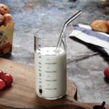 👉 Oven 300ML Thick High Temperature Resistant Glass Scale Cup Baking Microwave Straight Measuring with Straw Milk