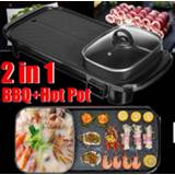 👉 Oven 2 in 1 220V Electric Hot Pot Smokeless Barbecue Machine Home BBQ Grills Indoor Roast Meat Dish Plate Multi Cooker 1200W