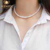 👉 Zilver vrouwen ASHIQI Natural freshwater pearl Chokers necklace 925 sterling silver jewelry for women gift new fashion