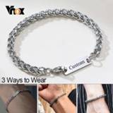 👉 Armband steel Vnox Custom Engrave Stamp Bracelet for Men Wheat Chain Stainless Casual Basic Wristband Personalized Name Gift Him