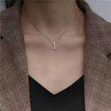 👉 New Arrived 925 Sterling Silver Zircon Rhinestone Strip Shape Pendant Necklaces Women Hot Jewelry Accessories Gift