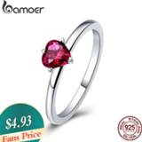👉 BAMOER 3 Colors Authentic 100% 925 Sterling Silver Ring Love Heart Ring Original Wedding Jewelry Gift For Mother SCR389