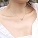 👉 Hanger zilver vrouwen Trendy 925 Sterling Silver Jewelry Women O-chain Necklaces Zircon Cute Bow Pendant Female Party Gift For
