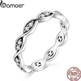 👉 Hanger zilver vrouwen Bamoer Authentic 925 Sterling Silver Simple Lines CZ Pendant Finger Rings for Women Engagement Statement Jewelry SCR665