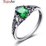 👉 Zilver vrouwen Szjinao factory Bulgaria Jewelry Emerald Vintage Charms 925 Sterling Silver Emarald Ring for Women Wedding Favors and Gifts