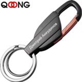 👉 Keychain vrouwen QOONG Custom Lettering Men Metal Car Key Chain Ring Waist Hanged Holder Fashion Women Keychains with Two Rings Y10