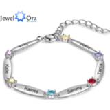 👉 Armband JewelOra Personalized 6 Inlaid Birthstones Name Engraved Bracelet Customized Mother Exquisite Christmas Gift for Family