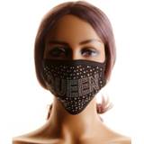 👉 Gezichtsmasker zwart Fashion Sexy Giltter Rhinestone Queen Mouth Mask Jewelry Facemask Dust Proof Black Washable