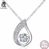 👉 Hanger zilver ORSA JEWELS 100% Sterling Silver 925 Water-Drop Pendant Necklace with Movable Shiny Cubic Zirconia Genuine Jewelry SN41