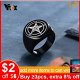 👉 Lucifer zwart steel Vnox Men's Cool Satan Signet Rings Black Color Stainless Rock Punk Custom Engrave Male Jewelry