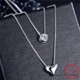 Hanger vrouwen Love Heart Shape S925 Double Layer Geometric Pendant Necklaces for Women Bijoux Statement Necklace Party Fine Jewelry