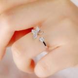 Zilver vrouwen 925 Sterling Silver Luxury Crystal Butterfly Rings for Women Jewelry Fashion Open Adjustable Finger Ring