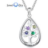 👉 Hanger JewelOra Personalized Tree of Life Necklace with Birthstone Customized Engraving Water Drop Pendant Jewelry Christmas Gifts