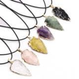 👉 Ornament Europe and America Natural Agate Obsidian Colorful Crystal Raw Ore Arrowhead Pendant Necklace