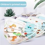 👉 Earband kinderen 50pcs Cartoon Print Kids Face mask Disposable 3 Layer Non woven Meltblown Fabric Elastic Safe Mouth For children