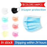 👉 Mondkapje blauw roze zwart NEW 9 Colored Disposable Masks Blue Pink Black Face Mouth Mask 3 Layer Ply Filter Non-woven Anti-Dust Earloops mondkapjes