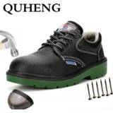 👉 Veiligheidsschoen steel leather QUHENG Men Toe Safety Shoes Genuine Protective Cap Anti-smashing Indestructible Men's Work Free Shipping