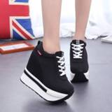 Women Sneakers Fashion Women Height Increasing Breathable Lace-Up Wedges Sneakers Platform Shoes Canvas Woman Casual Shoes 11cm