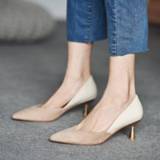 👉 Stiletto suede vrouwen Pointed women's autumn 2020 new shallow-mouth with nude stitching high-heeled women
