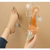 👉 Sandaal PVC vrouwen Rivets Sandals Women Pointed Clear Crystal Cup High Heel Stilettos Sexy Pumps Summer Shoes Mules Toe