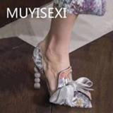 👉 Stiletto wit leather vrouwen Women Pumps White Full Genuine Printing Bow Pointed Toe Strange High Heel Woman Party Shoes 34-43 YT02 MUYISEXI